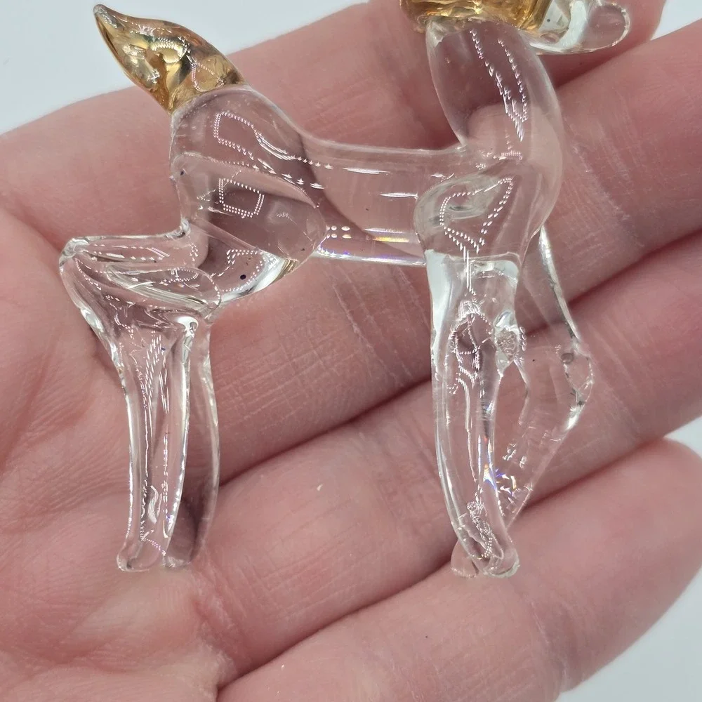 Vintage Spun Glass Reindeer Figure Ornament Painted Gold‎ Accents Deer Prancing